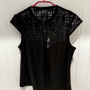 White House Black Market Black Cap Sleeve Embellished Blouse